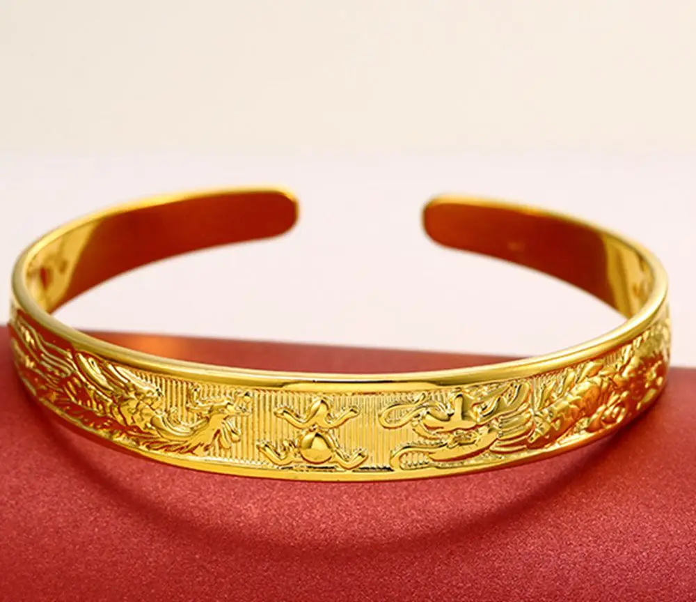Cuff Bangle Dragon Phoenix Womens Yellow Gold Filled Fashion Bracelet Jewelry | Украшения и аксессуары
