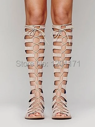 Spring 2014 New Shoes Hollow Leather Boots Female With Flat paint Too cool boots Roman Sandals free shipping | Обувь