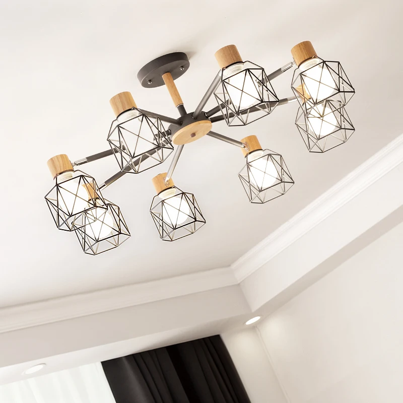 Северная деревянная люстра Lustre на потолок из дерева, светильники для гостиной с железным плафоном для спальни, освещение дома внутри помещения.