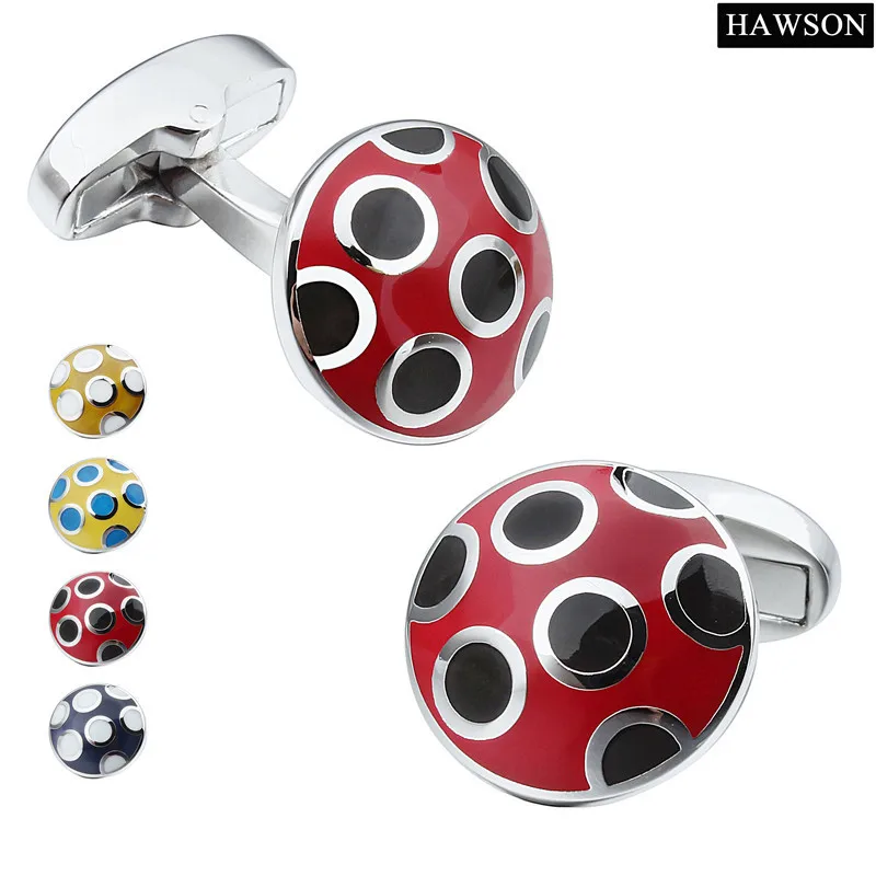 Мужские круглые запонки HAWSON разноцветные с эмалью и гравировкой | Украшения