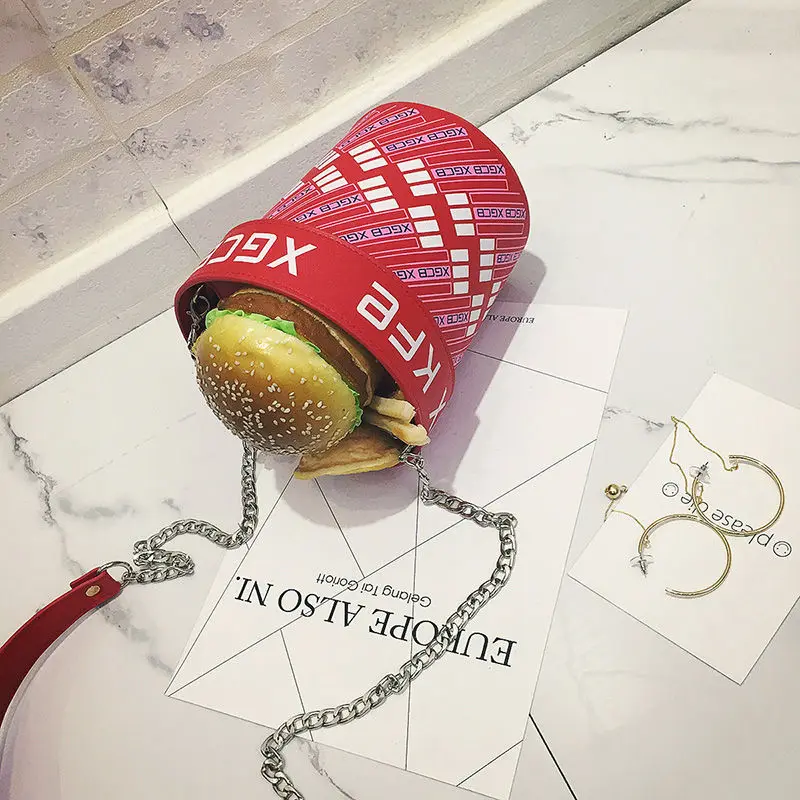 Новый творческая личность смешно Burger целое ведро Форма Сумки через плечо женские