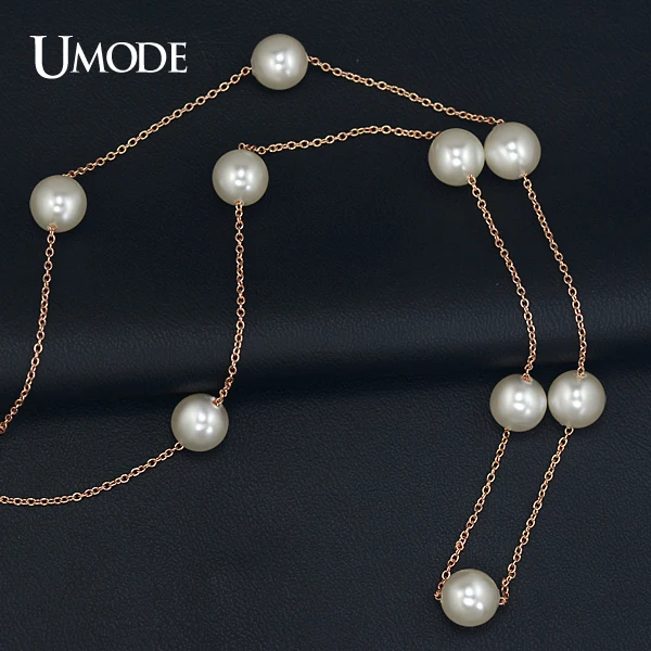 UMODE Женское ожерелье с жемчужными бусинами и розовой позолотой JN0133|rose gold|necklace of