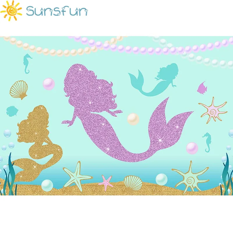 Sunsfun 7x5 футов синий мультяшный морской раковины День рождения Русалка