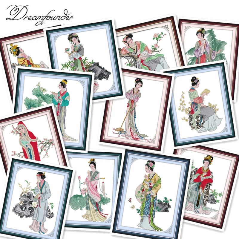 

Jinling twelve hairpin cross stitch kit aida 14ct 11ct count printed canvas stitches embroidery DIY handmade needlework