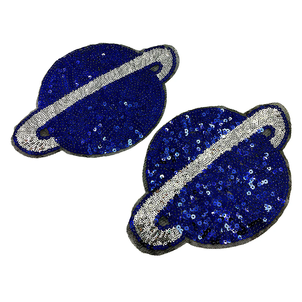 6 шт. вышитая нашивка с блестками в виде большой планеты синими бусинами