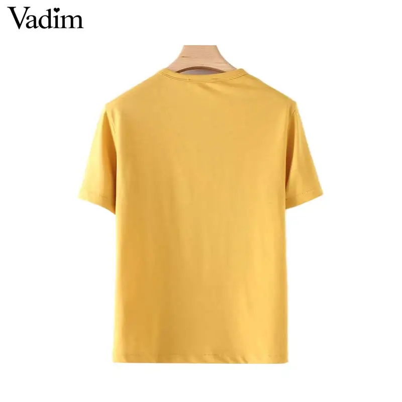 Vadim women sweet ruffles solid T shirt pocket short sleeve o neck tees ladies summer casual chic tops camiseta DT1341 | Женская одежда