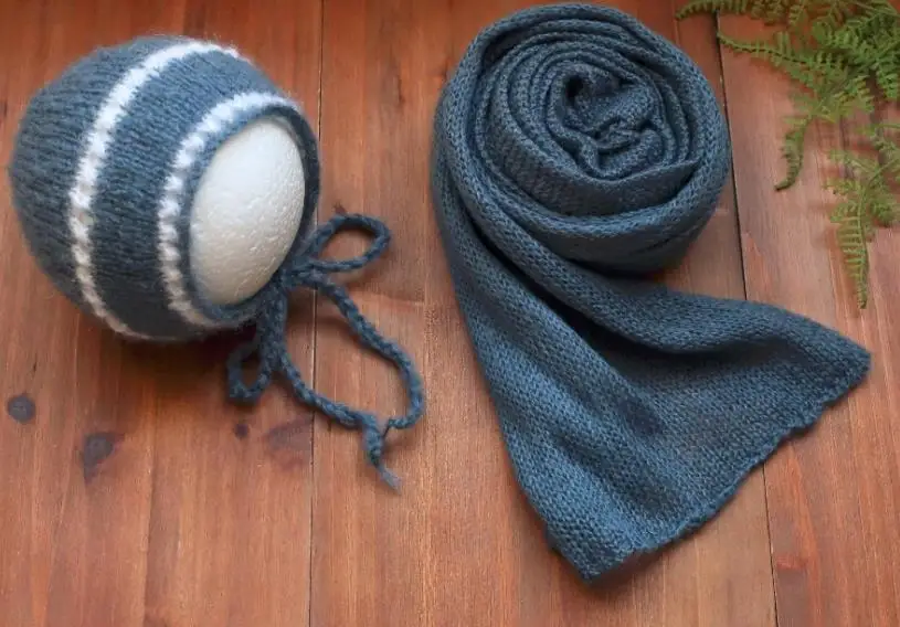 Hat and Wrap I Винтажная мохеровая обертка для новорожденных, стрейчевая трикотажная обертка s, трикотажное Пеленальное Одеяло для новорожденных, для фотосессии, тканевая ткань - Цвет: Hat and Wrap I