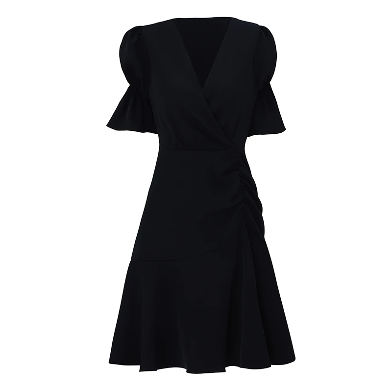 Женское мини вечерние платье с V образным вырезом коротким рукавом|Женские