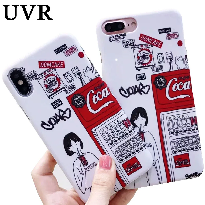 UVR мультфильм Cool Girl напитка водные наклейки живопись чехол Carcasa для iPhone 6 S 7 8 плюс X