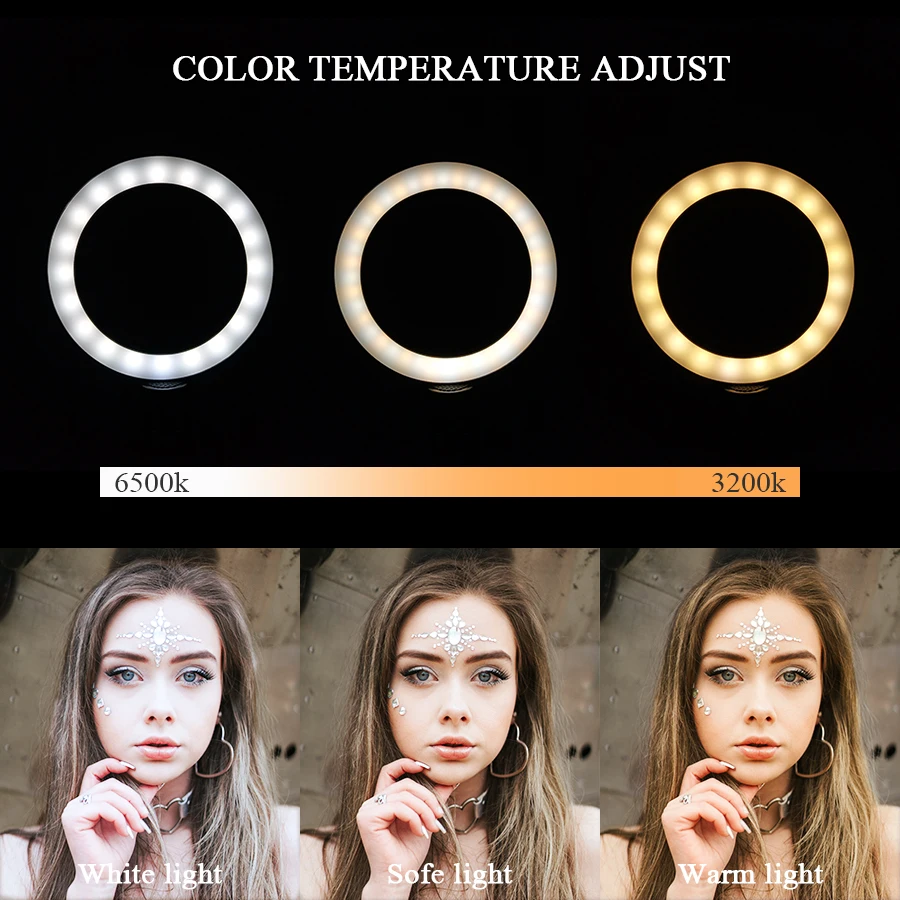 Светодиодная кольцевая лампа Mezher Light10 &quot/26 см 6500K для селфи студийная