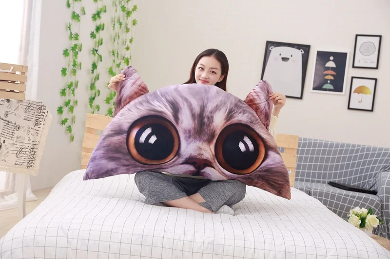 1pc Cute Bigeye Cat Bed Triangular Backrest Pillow Big Back Support Pillow Bedside Lumbar Chair/Cushion Lounger Reading Pillow