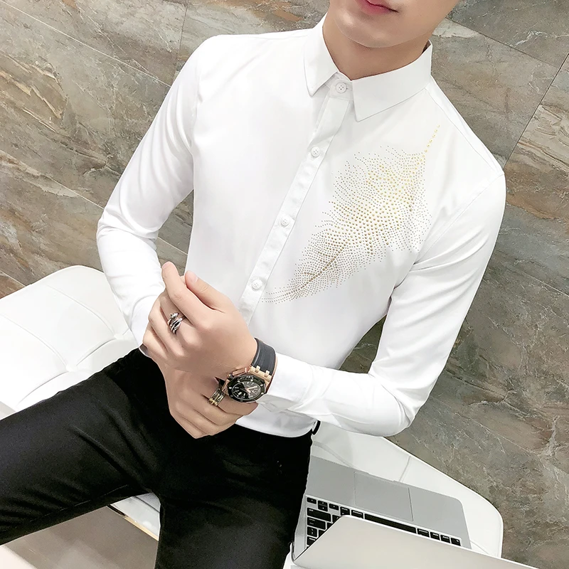 Camisa социальной masculina весной новый принт Для мужчин рубашка с длинным рукавом Slim Fit