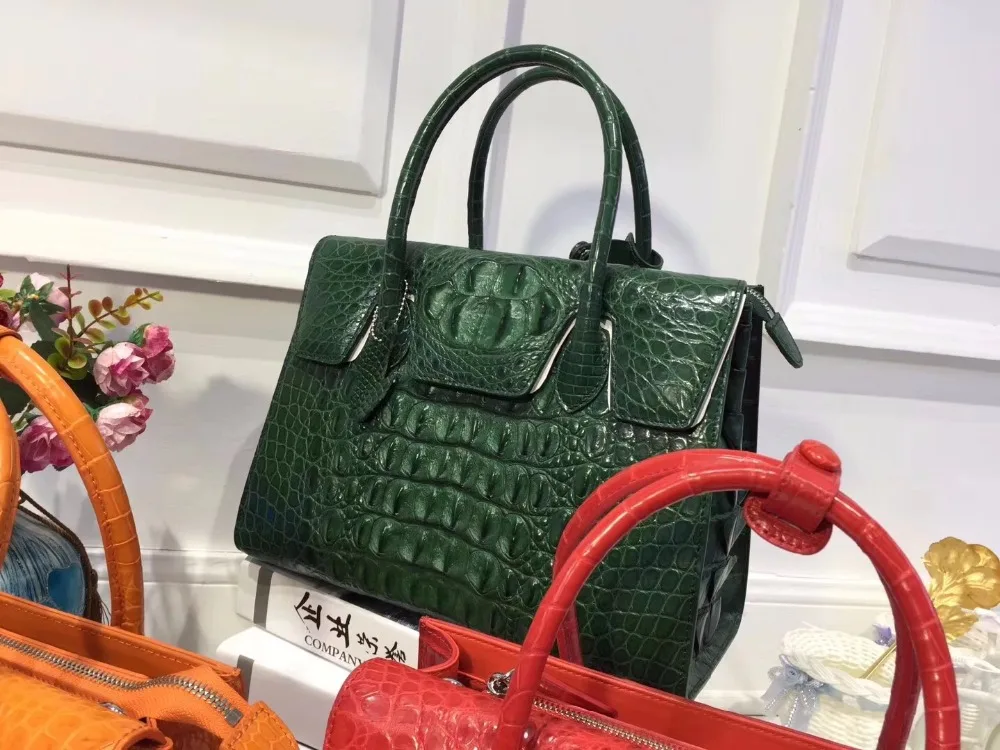 Натуральная кожа аллигатора, женская большая сумка с верхней ручкой, Женский оранжевый кошелек, экзотическая крокодиловая кожа, длинный ремень, женская сумка на плечо
