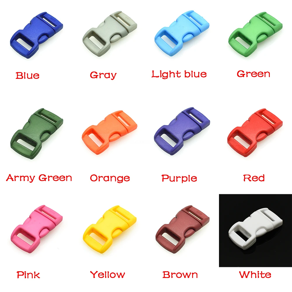 

3/8"(10mm) Colorful Contoured Side Release Mini Buckles For Paracord Bracelet/Cat Collars 1200pcs/pack