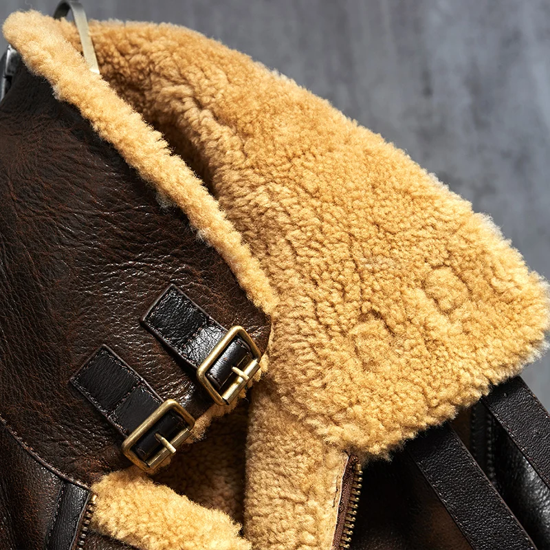 Светло-коричневая мужская кожаная куртка из овчины B3 оригинальная летная шуба
