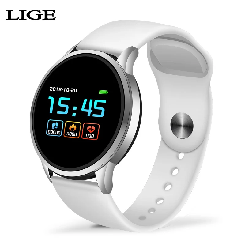 Silver white LIGE fitness tracker smart watch Waterproof Sport For IOS Android phone Smartwatch Heart Rate Monitor Blood Pressure Functions - Цвет: Silver white