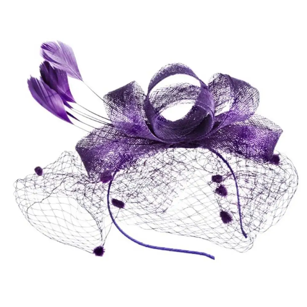 purple color Горячая Распродажа! Модные женские очаровательные Пенни сетки ленточки для шляп и перьев Свадебная шляпка 7,3 pamelas y tocados para bodas gelin - Цвет: purple color