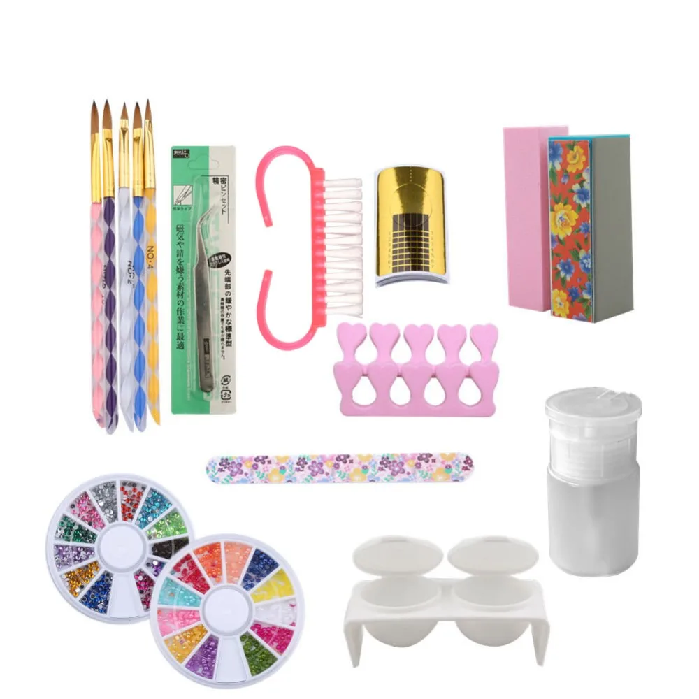 Акриловый порошок Набор для дизайна ногтей сухие Блестки для декорирования ногтей Маникюрные Инструменты Наборы ногтей расширение набор для ультрафиолетовой обработки Советы Комплект