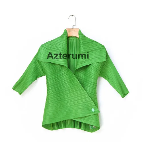 Emerald Azterumi специальная плиссированная Женская куртка с отложным воротником Женская открытая стежка пальто с рукавом до локтя Белый Хаки Красный Черный Бежевый Топы - Цвет: Emerald