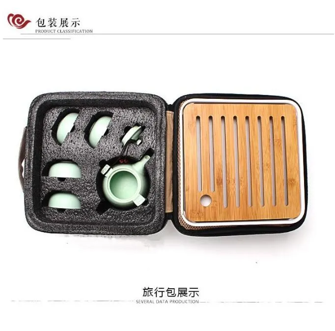 

Chinese Ceramics Tea Set / Celadon Drinking Cup Teapot Simple Tea Tray / Kung Fu Tea Accessories Outdoor Travel Portable Tea Set