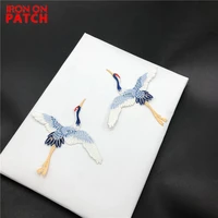 white oppos crane patches iron on garment decoration decals sewing on motif badge repair decals retro fashion bird patches