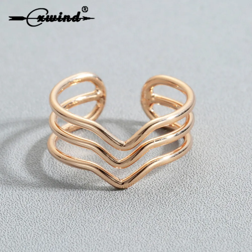 

Cxwind New Open Adjustable Wire V Rings Crown Triangle Bijoux Ring For Women Fashion Multilayer Wave Ring Jewelry Accessories