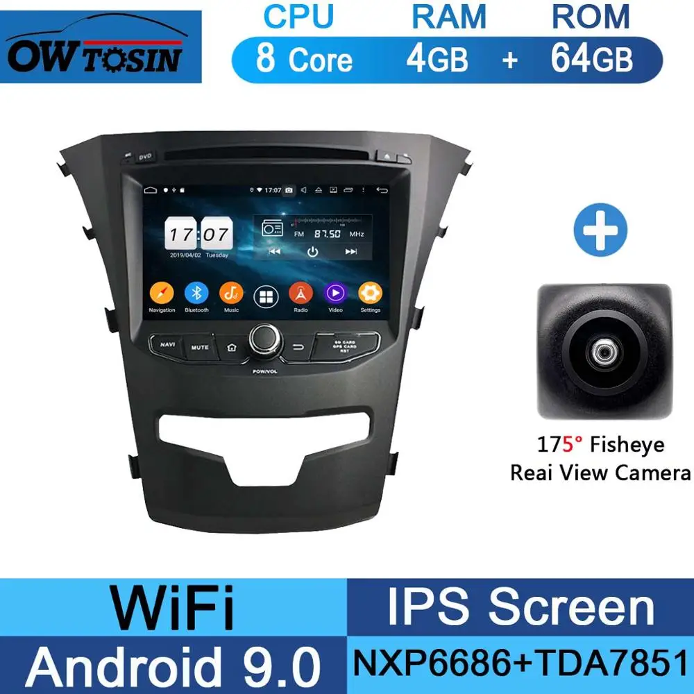 64G Fisheye Camera " ips 1024*600 8Core 4 Гб+ 64 ГБ Android 9,0 Автомобильный DVD плеер для SsangYong Korando 2013 радио gps попугай BT - Цвет: 64G Fisheye Camera