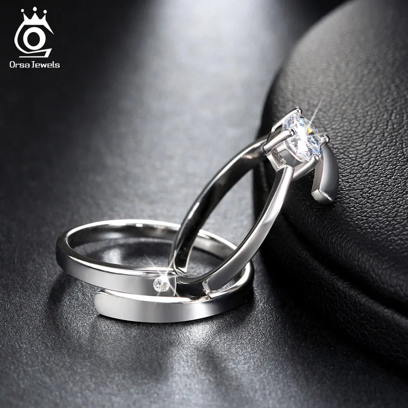 ORSA JEWELS, настоящее 925 пробы, серебряные кольца для пар, обручальное кольцо с AAA цирконием, регулируемое кольцо на палец для женщин и мужчин, ювелирные изделия OSR22