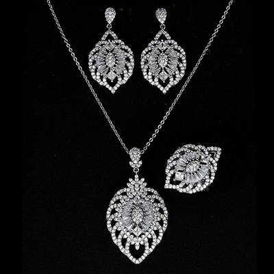 white gold Ювелирные наборы HADIYANA новая мода простой элегантный дизайн для женщин Циркон с высоким качеством CN1104 Нержавеющая сталь ожерелье набор - Окраска металла: white gold