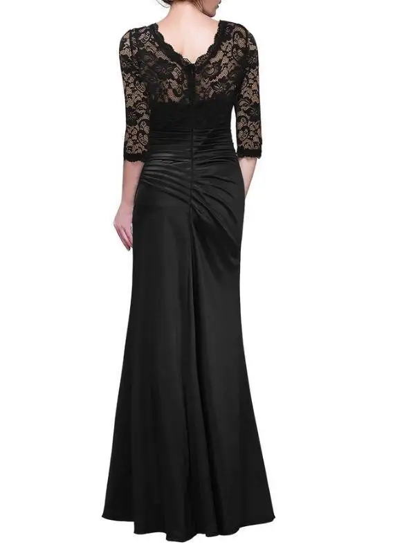 Backlake New Arrivals Satin Mother Of The Bride Dresses Lace Mid Sleeve With Zipper Back Design Sheath Dress Floor Length