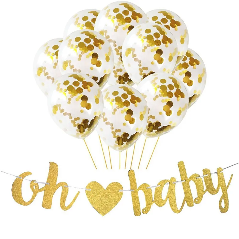 Baby Shower баннер 10 шт. Детские воздушные шары и OH золотистый фон с сердцем для BABY
