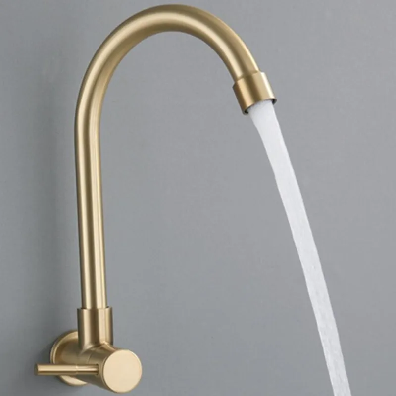 Hongdec Brushed Gold Single cold water Faucet handle Kitchen Bathroom Sink Tap | Обустройство дома