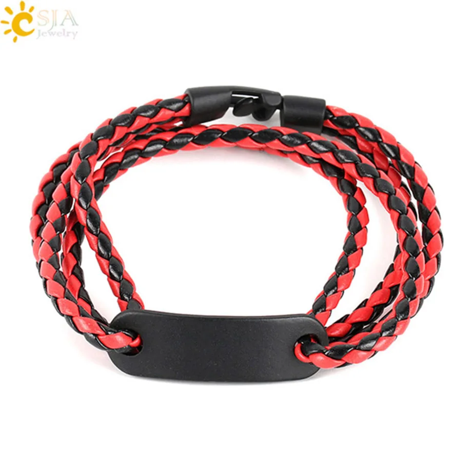 Csja тройное обвитие браслет с биркой коричневая Черная Плетеная кожа браслеты для