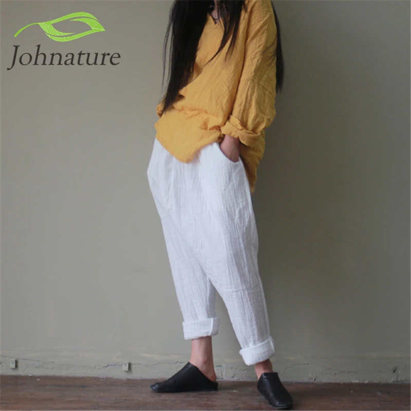 Женские шаровары Johnature свободные винтажные хлопковые брюки большого размера
