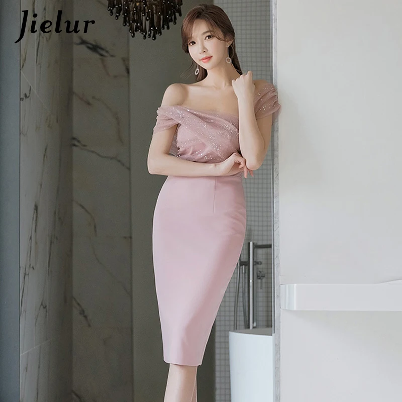 Jielur платье с открытыми плечами женские сетчатые Лоскутные Летние однотонные тонкие элегантные вечерние облегающие платья зеленые пикантные Клубные платья