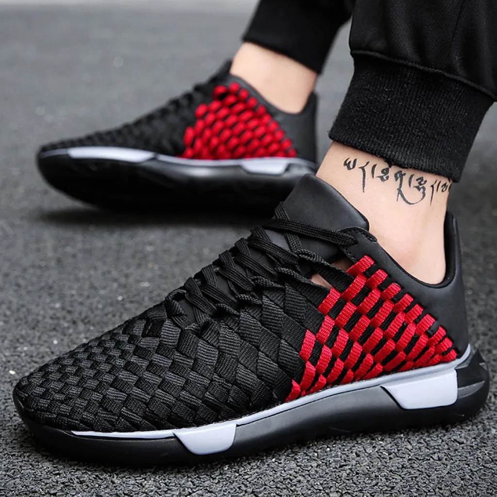 YOUYEDIAN Luxury Men Sneakers Black red Lace Up Flats Male Casual Shoes Thick-Soled Straps Breathable Sneakers Shoes#507g30