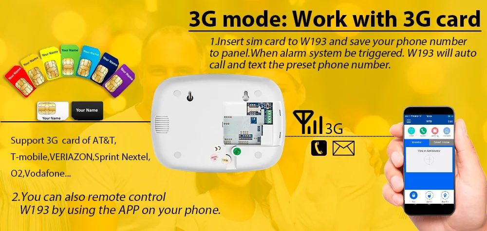 KERUI W193 3g wifi PSTN GSM домашняя охранная система Alarme комплекты белый lcd 2,4 дюймов TFT цветной экран дисплей сигнализация s