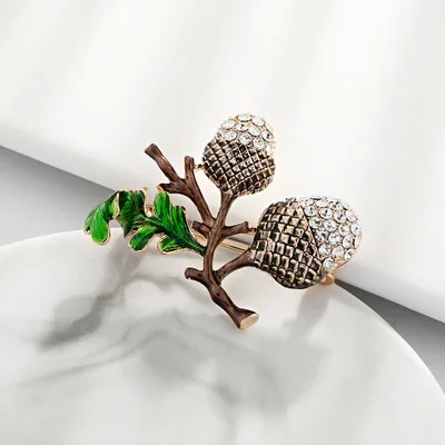 Брошь Funmor из дуба с желудками и сосновой башней эмалированные булавки для женщин