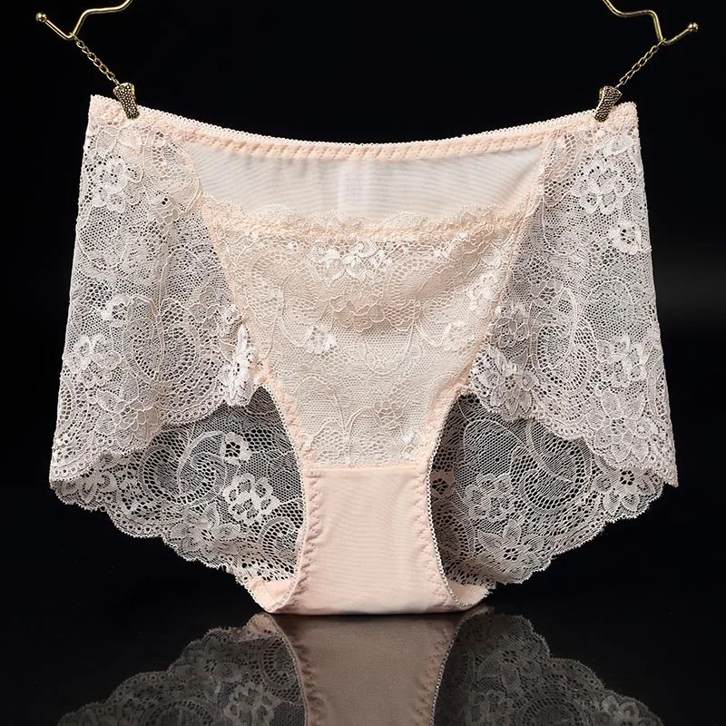 Light Beige Женские сексуальные кружевные трусики, бесшовные хлопковые трусы с шаговым швом, шорты с карманами для мальчиков, нижнее белье для девочек, Сексуальное белье Calcinha - Цвет: Light Beige