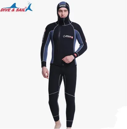 

Double Warm Professional 5MM 2-Piece Neoprene Scuba Dive Wetsuit With Hood Zipper Split Spearfishing Wet Suit For Men Equipment