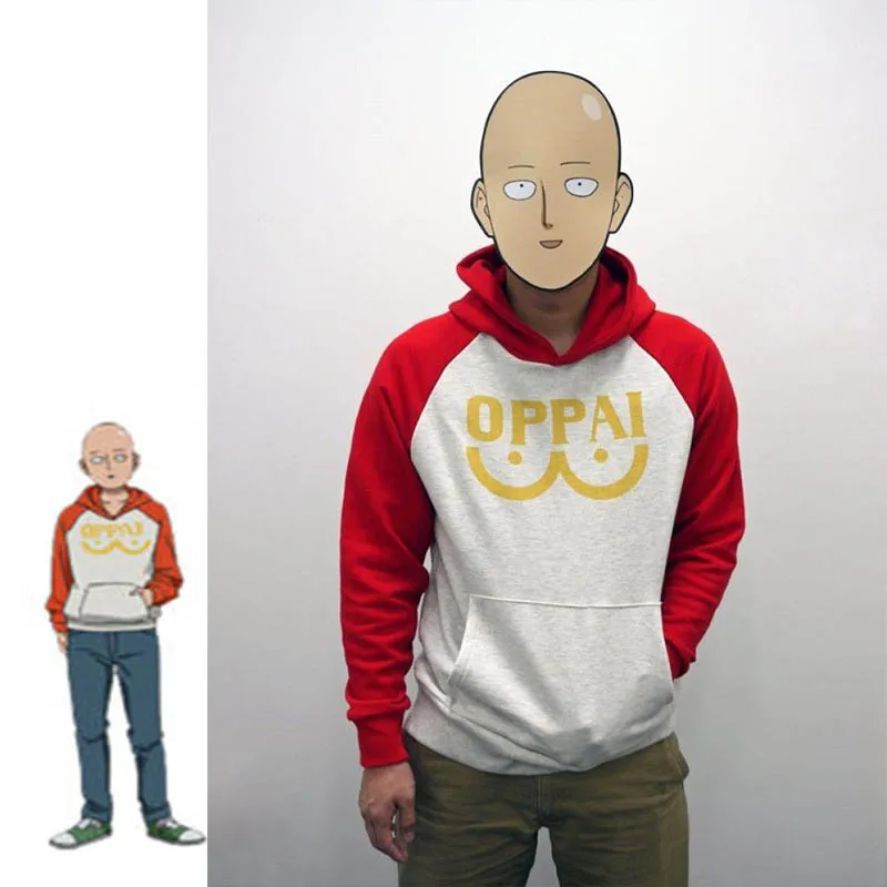 

Новинка One Punch Man герой Сайтама Толстовка Oppai косплей костюм куртка с капюшоном толстовки Размеры S-2XL маскарадный костюм для Хэллоуина; Беспл...