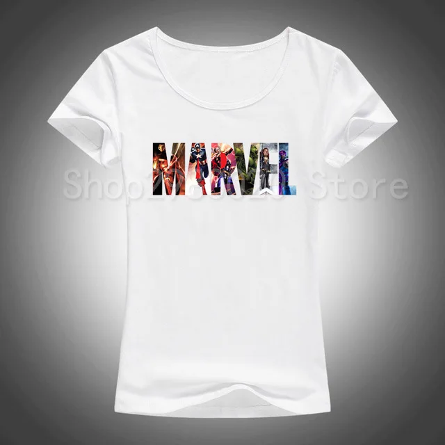 4 Модная футболка Marvel с коротким рукавом, женская футболка с принтом черной Пантеры, футболка с круглым вырезом, комическая футболка с надпись Marvel, топы, женская белая одежда, футболка - Цвет: 4