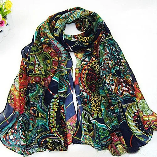 Женская Boho Винтаж Колесо обозрения Печати Шифон Длинный Шарф Шаль Wrap Украл |