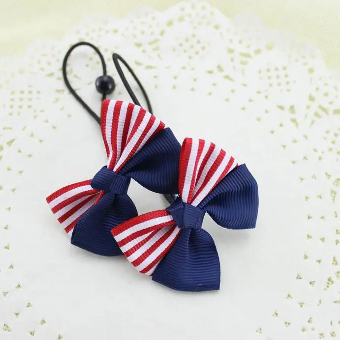 100pcs/lot  Ribbon Elastic Band Hair Tie Accessories Navy and Red Stripe