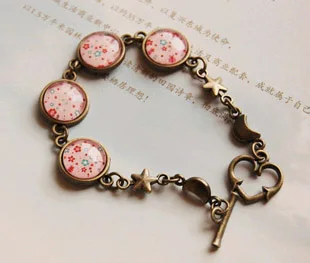 Богемный маленькие цветы люблю Браслеты Винтаж под старину бронзы Звезда Луна