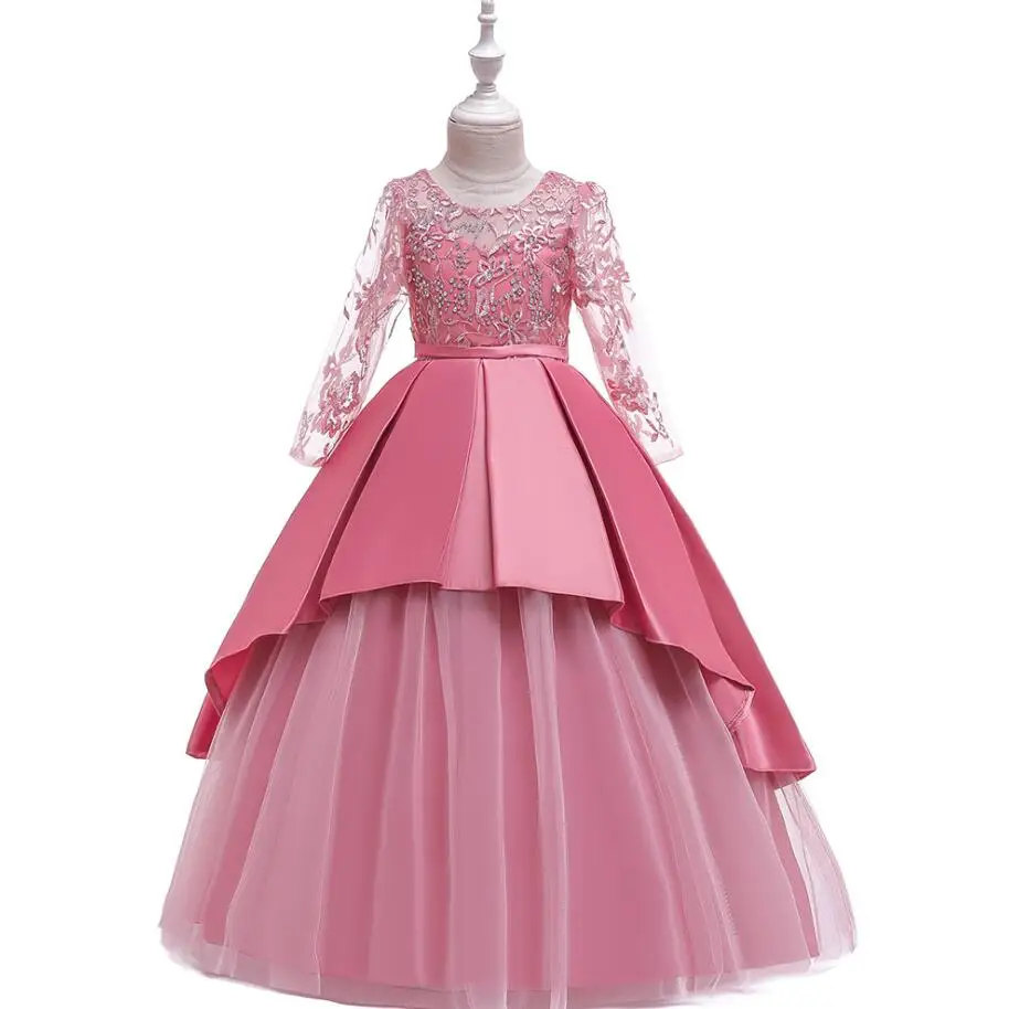 2019 Teen party Girls Wedding Dress Long sleeve Lace flower Party Tulle high-end Princess Birthday Gown for 4-14 ye | Детская одежда и