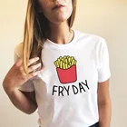Женская футболка с изображением картофеля фри, футболка с рисунком Харадзюку каваи, летняя модная одежда