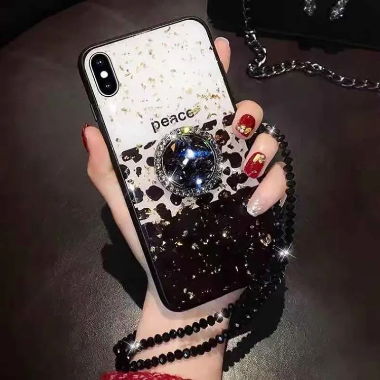 Luxury Leopard Diamond Holder Crystal Strap for iphone S 6 7 8 plus X XR MAX Samsung galaxy S8 S9 Plus S10 S10P S10E capa |