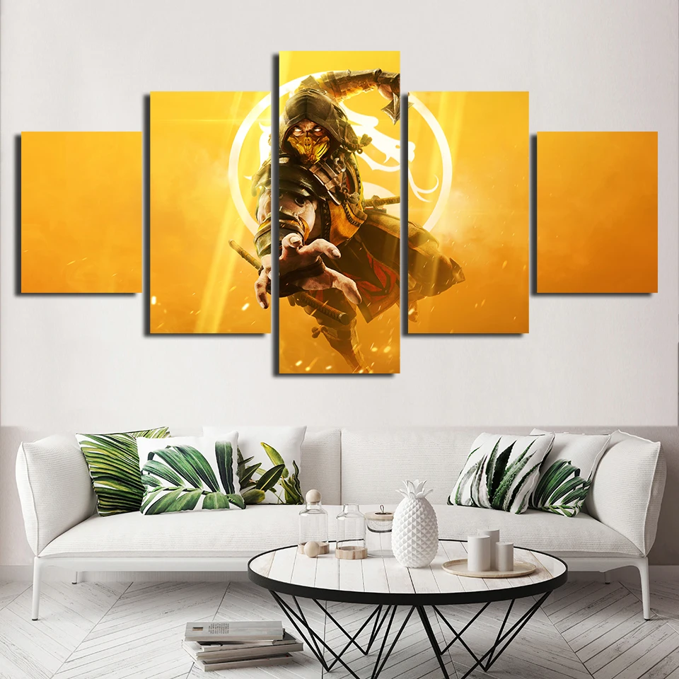 Украшение для дома, холст, картины, 5 шт., Mortal Kombat, игровой плакат, современные настенные художественные Рамки, модульная печать, HD изображение
