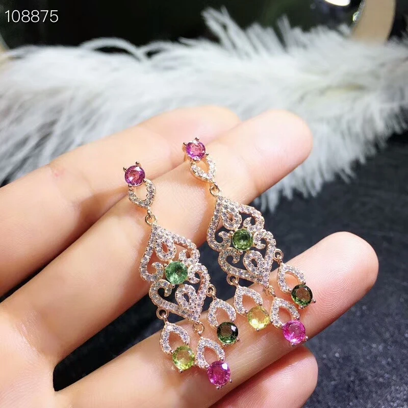 Женские серьги подвески [MeiBaPJ] цветные из серебра 925 пробы с натуральным
